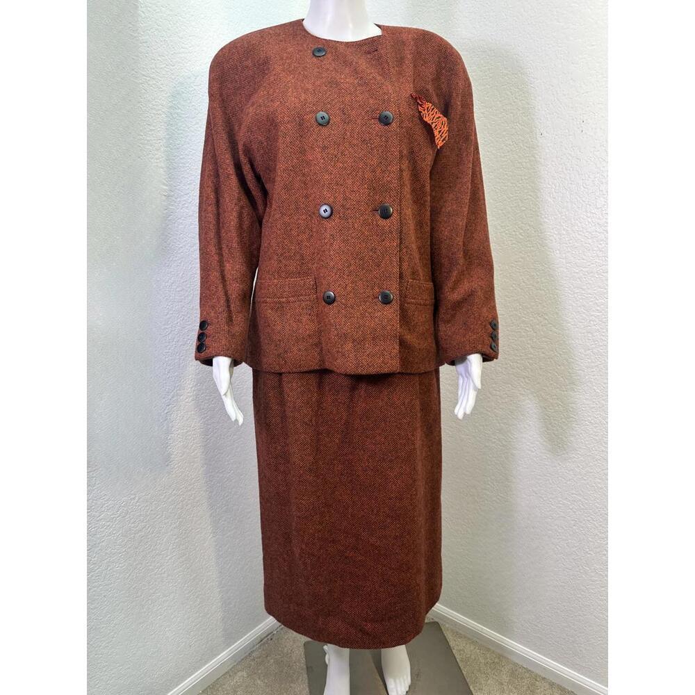 Vtg Sz 38/42 Escada Margaretha Ley Wool Alpaca Pencil Skirt Suit Double Breasted